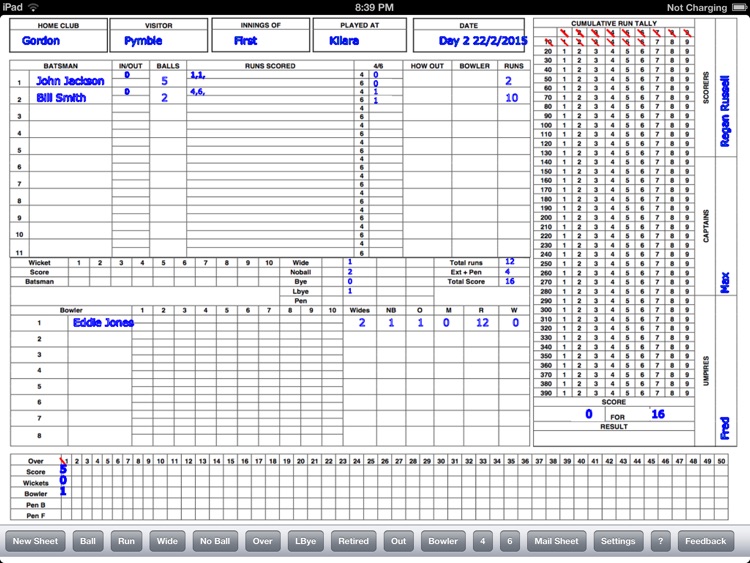 Cricket Score Sheet