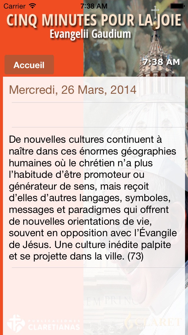 Screenshot #2 pour Evangelii Gaudium 5 min