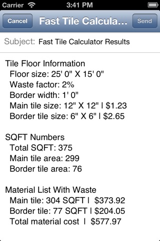 Fast Tile Calculator With In App Email screenshot 3