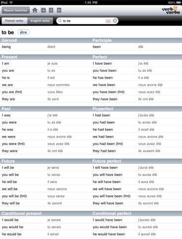 French/English Verb Conjugation - Verb2Verbe Conjugator HD screenshot 2