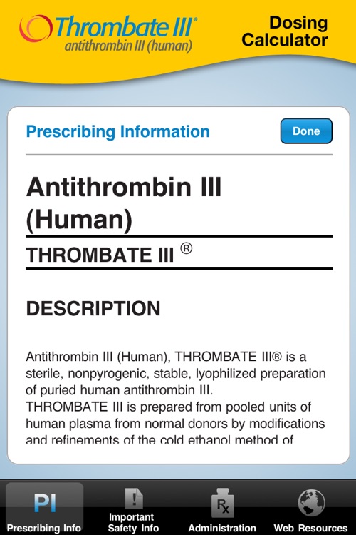 Thrombate III® [antithrombin (human)] dosing calculator screenshot-3