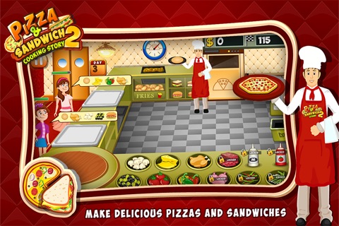 Pizza & Sandwich Cooking Story 2 - Free Time Management & Food serving dress up game for kids and girls screenshot 2