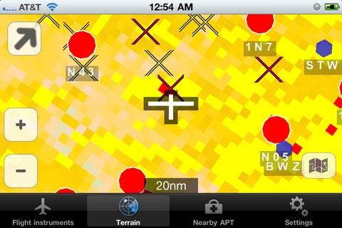 InFlight - attitude, flight instruments, terrain, obstacles and airports on a glass cockpit display with moving map screenshot 2