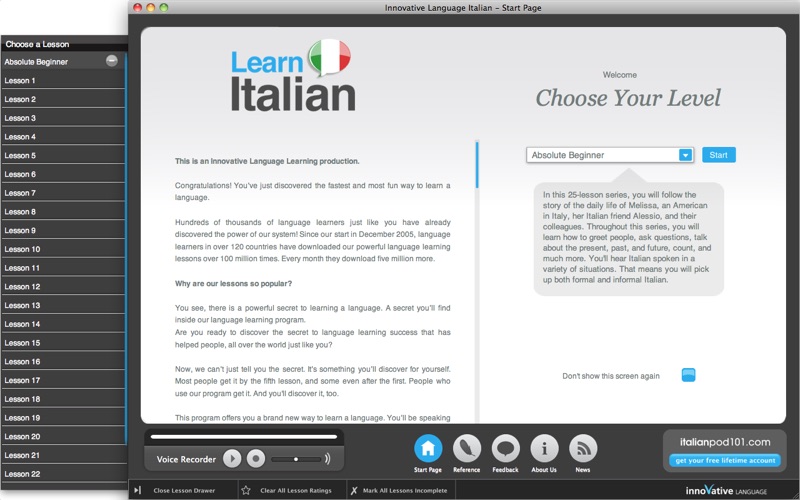 learn italian - absolute beginner (lessons 1-25) iphone screenshot 1
