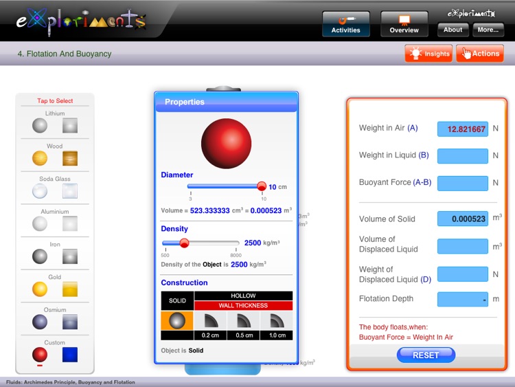 Exploriments: Fluids - Archimedes Principle, Buoyancy and Flotation