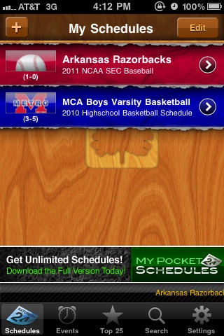 My Pocket Schedules Lite - Youth, College, Pro Teams screenshot 3