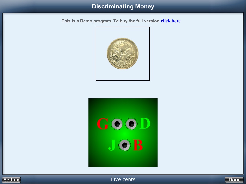Discriminating Money (with Australian Currency) iPad v 1.0, Demo Version screenshot 4