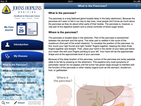 The Johns Hopkins iCarebook for Pancreatic Cancer HD screenshot 3