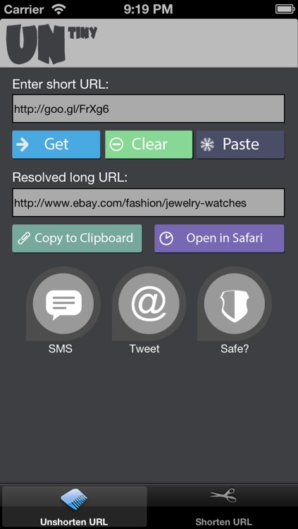 Unshortener - Shorten and SMS, Unshorten and Check Trust Score