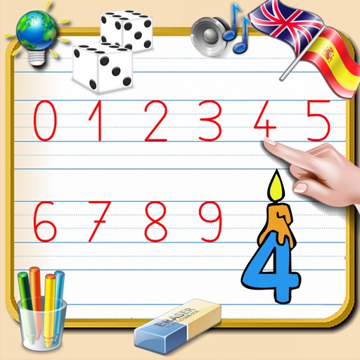 Write Numbers from 0 to 9 - English and Spanish Sounds icon
