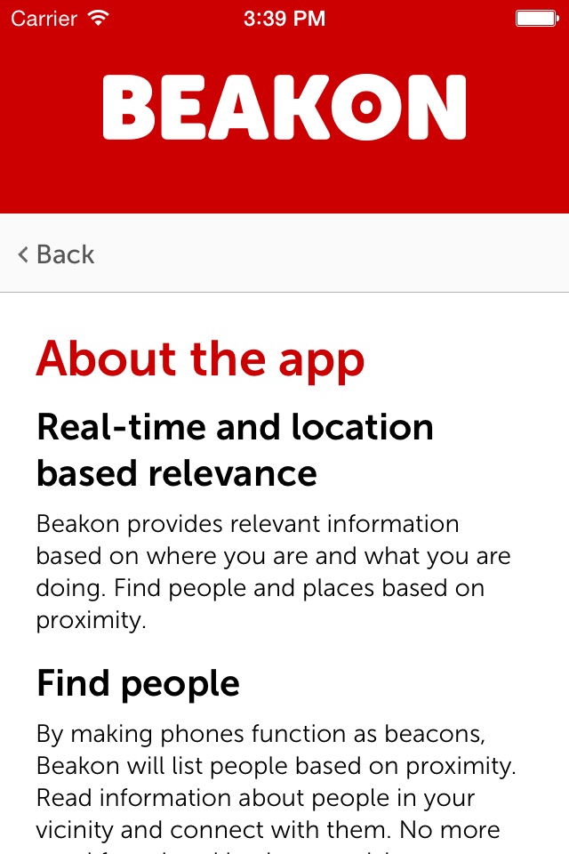 Beakon, real-time and location-based relevance screenshot 4