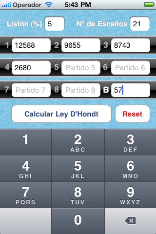 D'Hondt Calculator screenshot 2