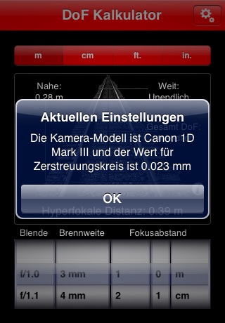 DoF Calc screenshot 2