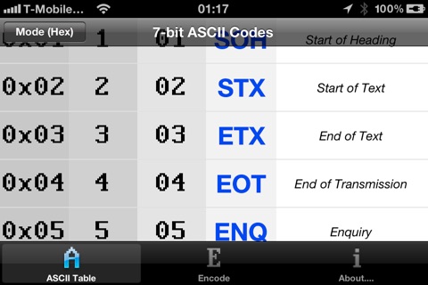 ASCII Codes Table screenshot 2