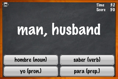 Top 100 Spanish Words Challenge Flash Cards Quiz Game screenshot 3