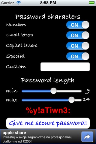 Secure Passwords Generator iPhone Secure Passwords Generator iPhone