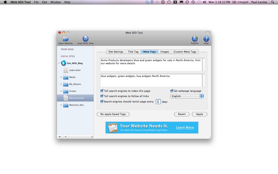 #2. SEO Tool for iWeb for Mac OS X (macOS) 由: Paul Levine