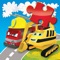 Happy Bernard's puzzles for kids. Urban vehicles and building machines.