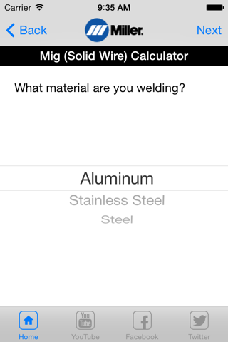 Miller Weld Setting Calculator screenshot 2