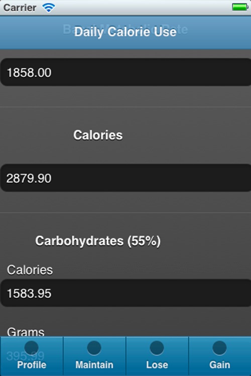 Calory Use - Recommended calories, carbohydrates, proteins and fats intake to loose, maintain or gain weight