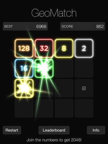 Screenshot #4 pour GeoMatch - 2048 experience with glowing neon particle explosions