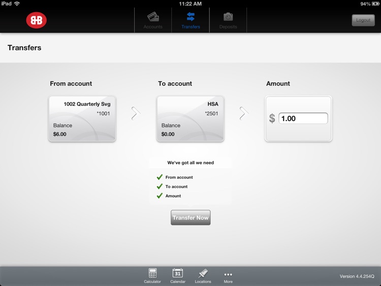 Benchmark Bank Mobile Banking for iPad