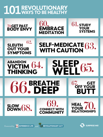 Screenshot #6 pour “101 Revolutionary Ways to Be Healthy” from Experience Life magazine and RevolutionaryAct.com