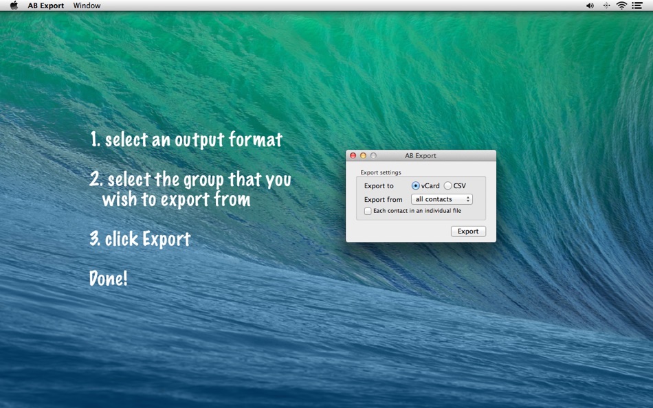 AB Export - Export Address Book contacts to CSV or VCF - 1.0.1 - (macOS)