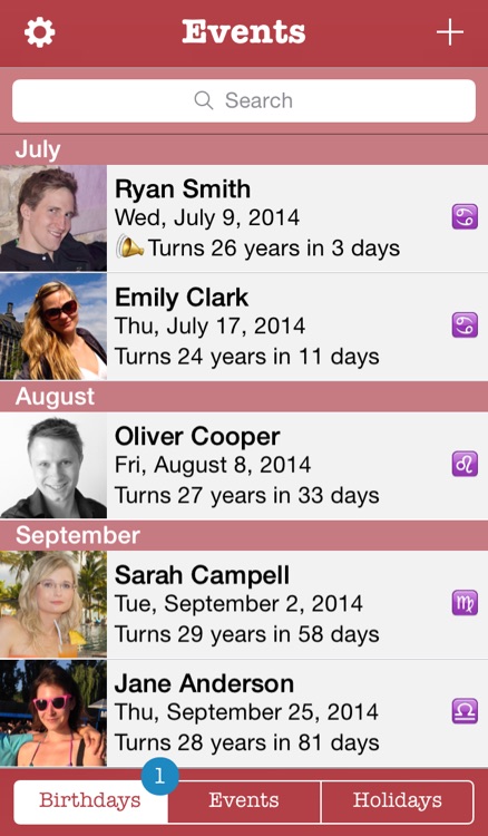 Events - birthdays & holidays organizer