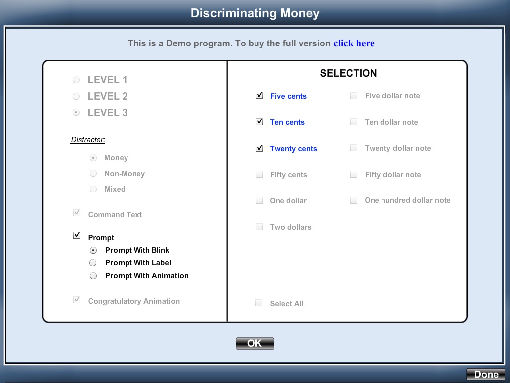 Discriminating Money (with Australian Currency) iPad v 1.0, Demo Version screenshot 2