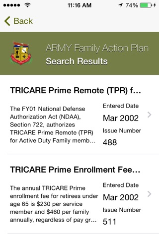 Army Family Action Plan Issue (AFAP) Issue Search screenshot 3