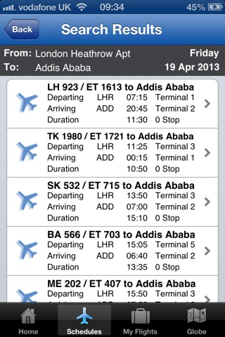 Ethiopian Flights Timetable screenshot 3