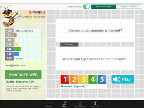The Spanish Bee - Learn Spanish Grammar and Practice iPad screenshot
