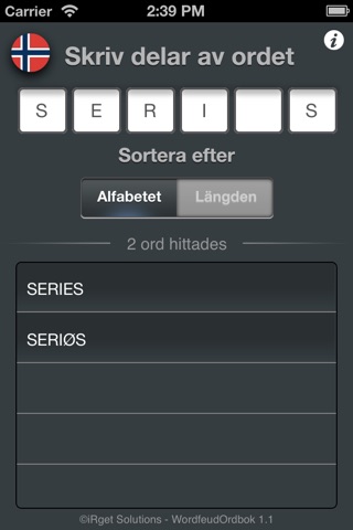 Wordfeud ordbok screenshot 2