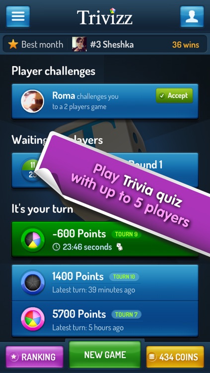 Trivizz - Trivial Quiz game for up to 6 players