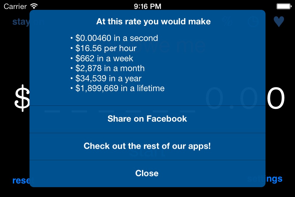 Money Meter - time and rate your income! Motivation, analysis and time management tool, including a rate timer and converter. screenshot 2