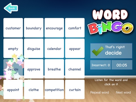 Easy Read Word Bingo HD screenshot 2