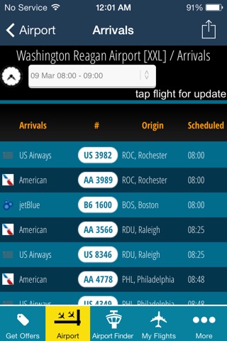 Washington National Airport (DCA/IAD/BWI) Flight Tracker Radar all DC area airports Dulles Baltimore Reagan screenshot 3