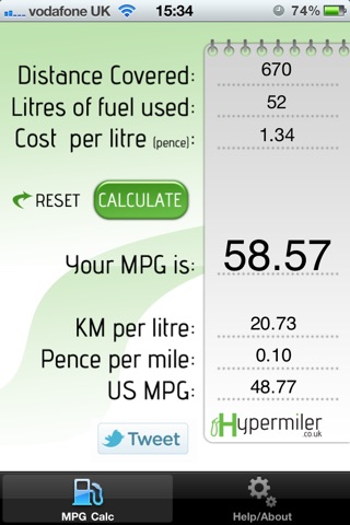 Hypermiling MPG Calculator screenshot 2