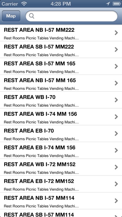 Rest Area Locator for US highway - Lite