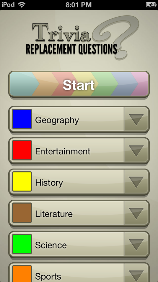 #1. Trivia Replacement Questions (iOS) Podle: Make It So Studios