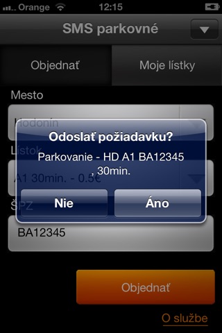 SMS parkovné screenshot 2