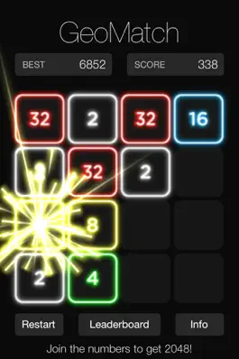 Game screenshot GeoMatch - 2048 experience with glowing neon particle explosions hack