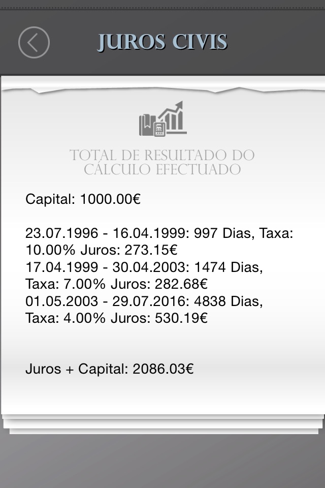 Cálculo de Juros Portugueses (Civil, Comercial, Fixo) screenshot 3