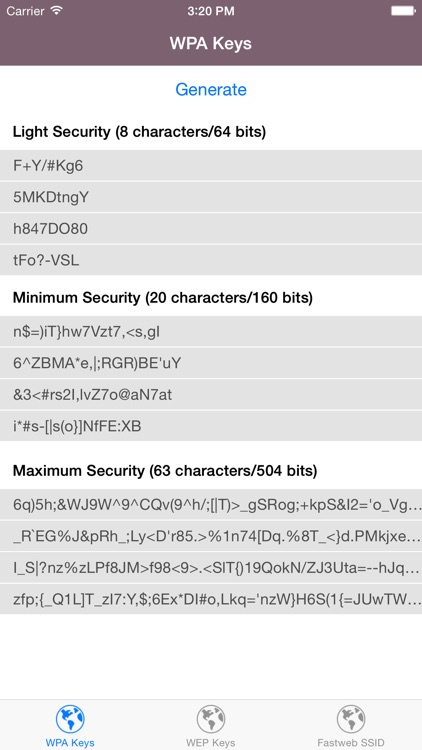 Wi-Fi Keys - WPA/WEP Keys for your router