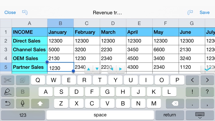 Spreadsheet touch: For Excel style spreadsheets