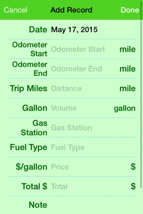 Fill Up Log