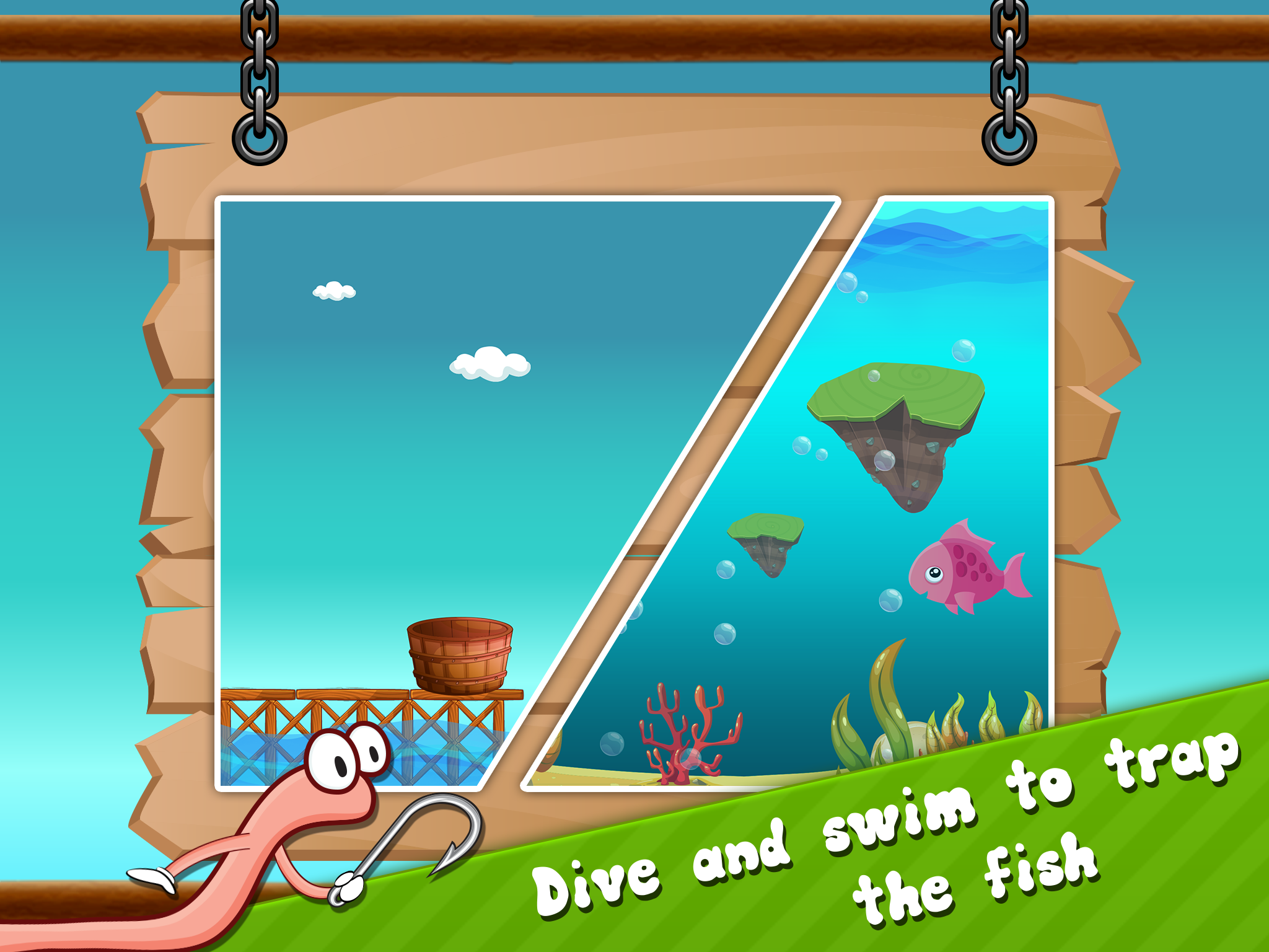 Hooky Worm The challenging Game to get coins and catch a fish For Kids.