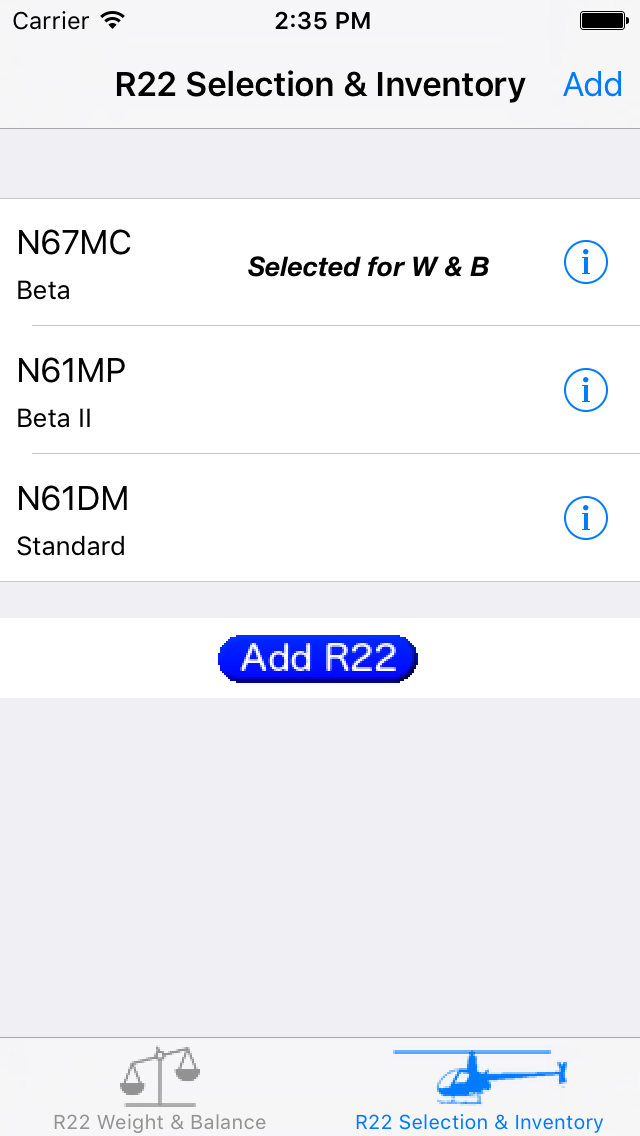 R22 Weight and Balance
