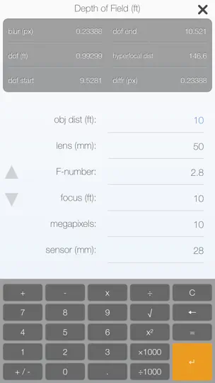 Capture d'écran de Hyperfocal - Depth Of Field Calculator With Blur Simulation And Circle Of Confusion Estimation sur iPhone 2